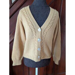 Bernard George Alpaca Womens Cardigan Sweater - Beige Button-Up V-Neck - M